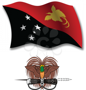 papua new guinea shadowed textured wavy flag and coat of arms against white background, vector art illustration, image contains transparency transparency