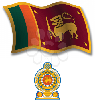 sri lanka shadowed textured wavy flag and coat of arms against white background, vector art illustration, image contains transparency transparency