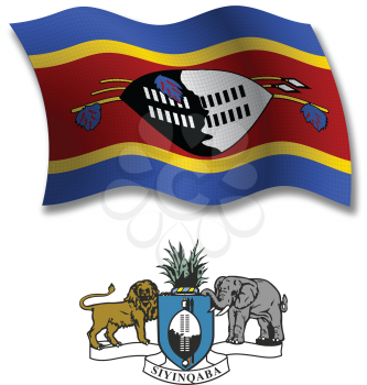 swaziland shadowed textured wavy flag and coat of arms against white background, vector art illustration, image contains transparency transparency