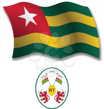 togo shadowed textured wavy flag and coat of arms against white background, vector art illustration, image contains transparency transparency