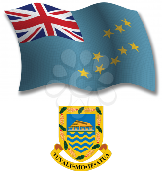tuvalu shadowed textured wavy flag and coat of arms against white background, vector art illustration, image contains transparency transparency