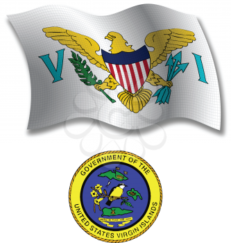 virgin islands shadowed textured wavy flag and coat of arms against white background, vector art illustration, image contains transparency transparency