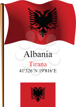 albania wavy flag and coordinates against white background, vector art illustration, image contains transparency