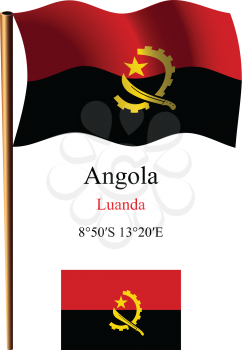 angola wavy flag and coordinates against white background, vector art illustration, image contains transparency