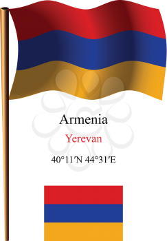 armenia wavy flag and coordinates against white background, vector art illustration, image contains transparency