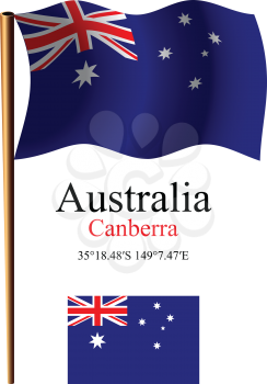 australia wavy flag and coordinates against white background, vector art illustration, image contains transparency