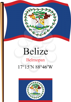 belize wavy flag and coordinates against white background, vector art illustration, image contains transparency