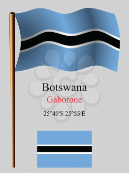botswana wavy flag and coordinates against gray background, vector art illustration, image contains transparency