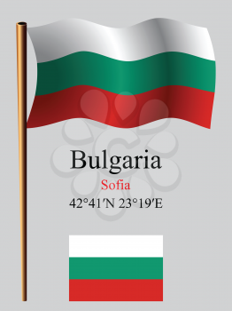 bulgaria wavy flag and coordinates against gray background, vector art illustration, image contains transparency