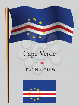 cape verde wavy flag and coordinates against gray background, vector art illustration, image contains transparency