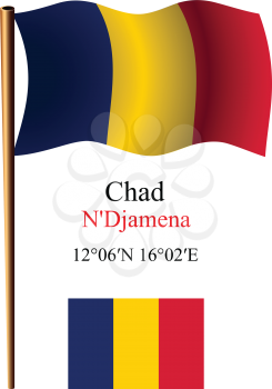 chad wavy flag and coordinates against white background, vector art illustration, image contains transparency