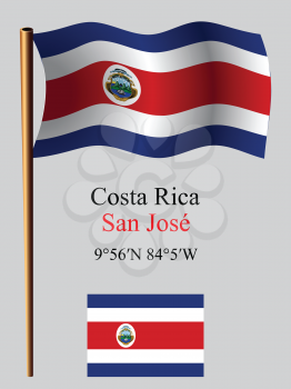 costa rica wavy flag and coordinates against gray background, vector art illustration, image contains transparency