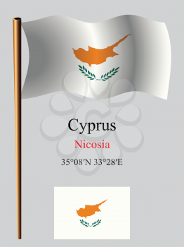 cyprus wavy flag and coordinates against gray background, vector art illustration, image contains transparency