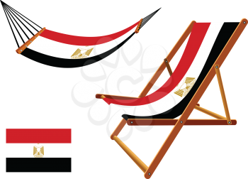 egypt hammock and deck chair set against white background, abstract vector art illustration