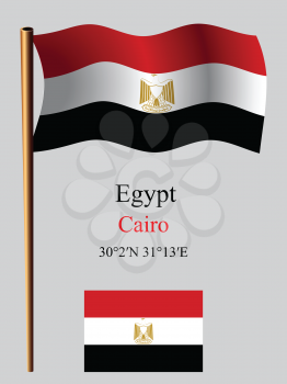 egypt wavy flag and coordinates against gray background, vector art illustration, image contains transparency