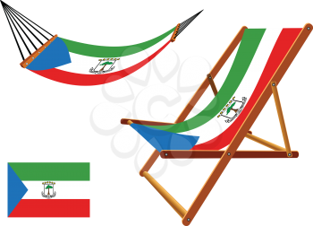 equatorial guinea hammock and deck chair set against white background, abstract vector art illustration