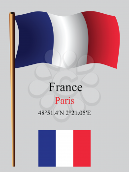 france wavy flag and coordinates against gray background, vector art illustration, image contains transparency