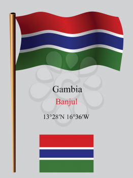gambia wavy flag and coordinates against gray background, vector art illustration, image contains transparency
