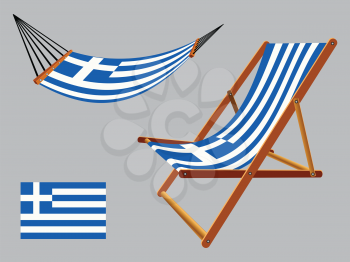 greece hammock and deck chair set against gray background, abstract vector art illustration
