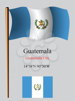 guatemala wavy flag and coordinates against gray background, vector art illustration, image contains transparency