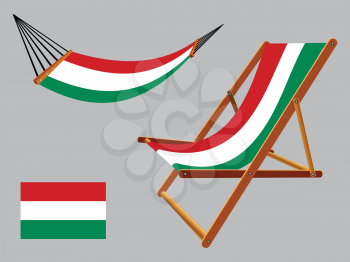 hungary hammock and deck chair set against gray background, abstract vector art illustration