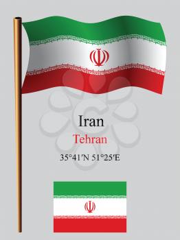 iran wavy flag and coordinates against gray background, vector art illustration, image contains transparency