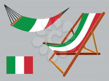 italy hammock and deck chair set against gray background, abstract vector art illustration