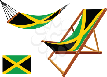 jamaica hammock and deck chair set against white background, abstract vector art illustration