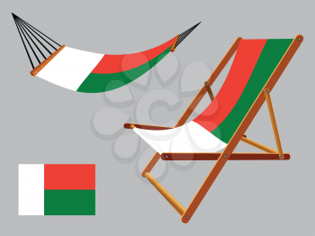 madagascar hammock and deck chair set against gray background, abstract vector art illustration