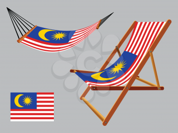 malaysia hammock and deck chair set against gray background, abstract vector art illustration