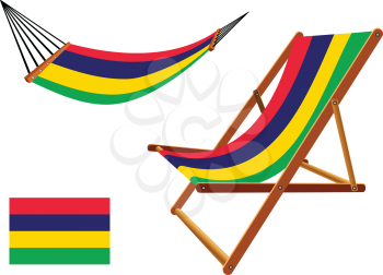 mauritius hammock and deck chair set against white background, abstract vector art illustration