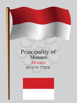 monaco wavy flag and coordinates against gray background, vector art illustration, image contains transparency