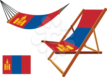 mongolia hammock and deck chair set against white background, abstract vector art illustration