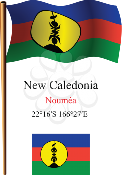new caledonia wavy flag and coordinates against white background, vector art illustration, image contains transparency