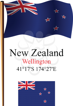 new zealand wavy flag and coordinates against white background, vector art illustration, image contains transparency