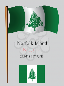 norfolk island wavy flag and coordinates against gray background, vector art illustration, image contains transparency