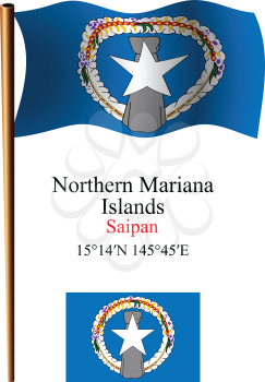northern mariana islands wavy flag and coordinates against white background, vector art illustration, image contains transparency