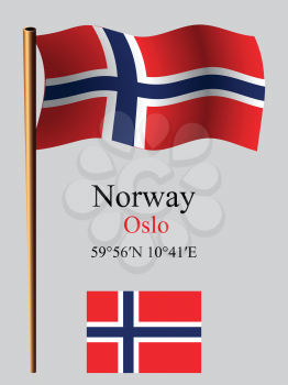 norway wavy flag and coordinates against gray background, vector art illustration, image contains transparency