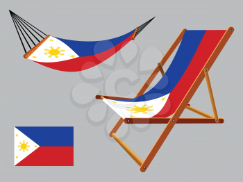 philippines hammock and deck chair set against gray background, abstract vector art illustration