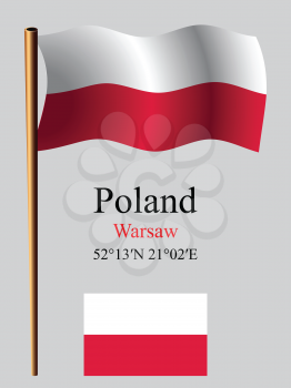poland wavy flag and coordinates against gray background, vector art illustration, image contains transparency