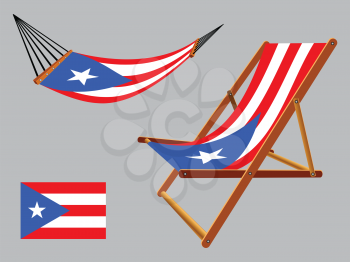 puerto rico hammock and deck chair set against gray background, abstract vector art illustration