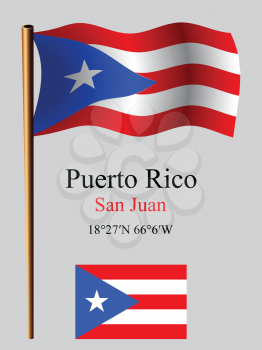 puerto rico wavy flag and coordinates against gray background, vector art illustration, image contains transparency