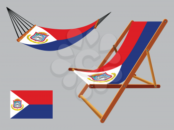 saint martin hammock and deck chair set against gray background, abstract vector art illustration