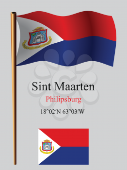 saint martin wavy flag and coordinates against gray background, vector art illustration, image contains transparency