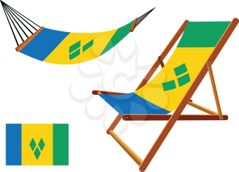saint vincent and the grenadines hammock and deck chair set against white background, abstract vector art illustration