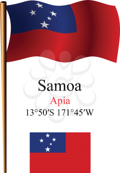 samoa wavy flag and coordinates against white background, vector art illustration, image contains transparency
