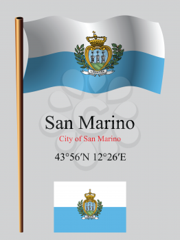 san marino wavy flag and coordinates against gray background, vector art illustration, image contains transparency