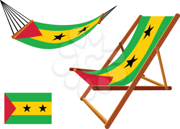 sao tome and principe hammock and deck chair set against white background, abstract vector art illustration