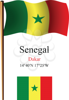 senegal wavy flag and coordinates against white background, vector art illustration, image contains transparency
