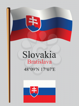 slovakia wavy flag and coordinates against gray background, vector art illustration, image contains transparency